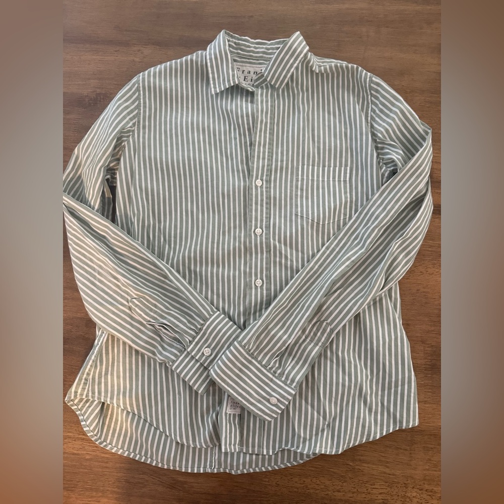 Frank & Eileen Green and White Striped “Barry” Shirt